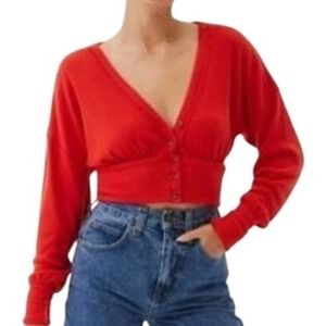 Urban Outfitters Farley Red‎ Cropped Cardigan Sweater Medium Boho Preppy Casual